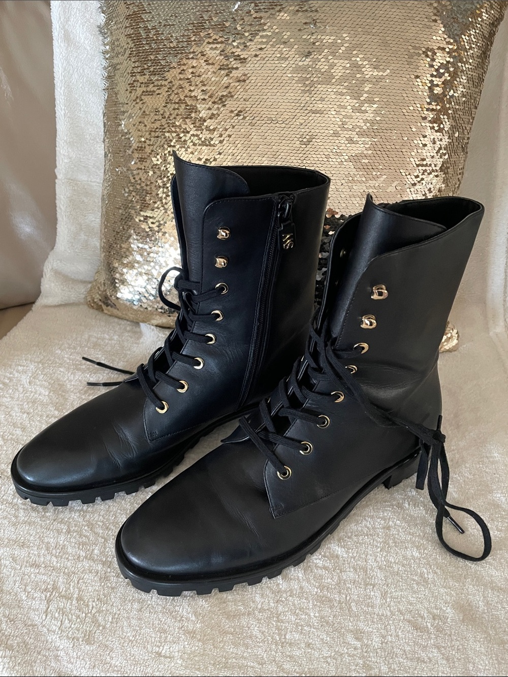 Mint Stuart Weitzman Laine Leather Combat Lace-Up Leather Boots 39.5 US 9 - Picture 6 of 9